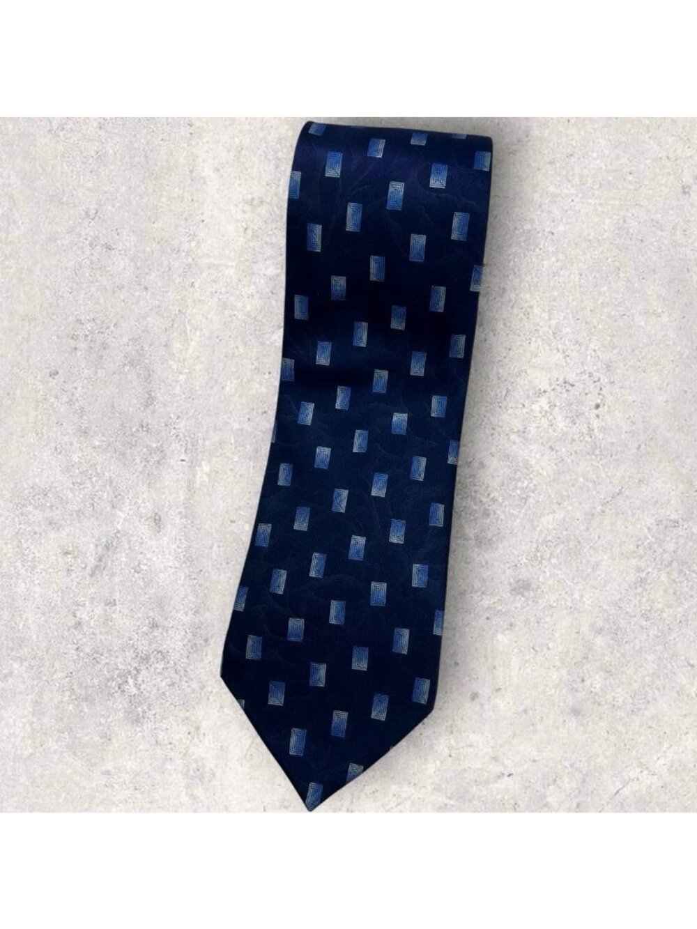 LANVIN Silk Tie FRANCE Navy Blue Geometric W:3.6" EUC